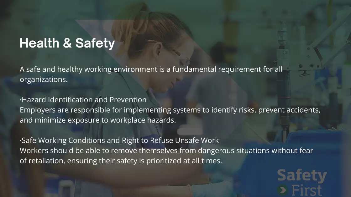 Workplace health and safety controls in a manufacturing environment